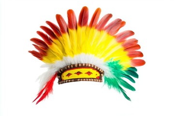 Wall Mural - Colorful feather headdress with red, yellow, and green feathers