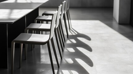 Poster - Minimalist Interior with Shadows and Chairs in Modern Space