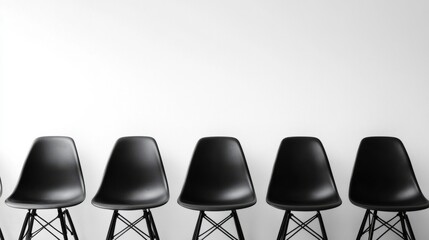 Poster - Modern Black Chairs Aligned Against Minimalist White Wall Interior