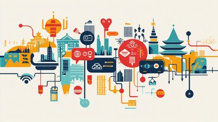 Poster - Colorful Abstract Illustration Representing Urban Connectivity and Technology