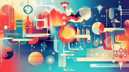 Poster - Abstract Digital Artwork with Colorful Geometric Shapes and Patterns