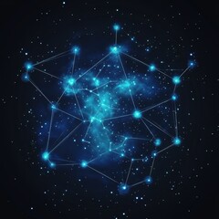 Poster - Connected glowing nodes form abstract shape against a starry background