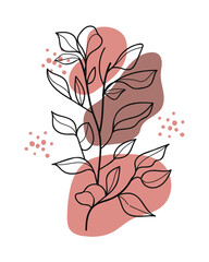 Wall Mural - Botanical line art abstract flower and leaves.Vector illustration