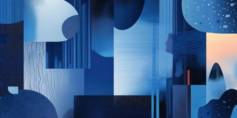 Poster - Abstract composition featuring various shades of blue with patterns