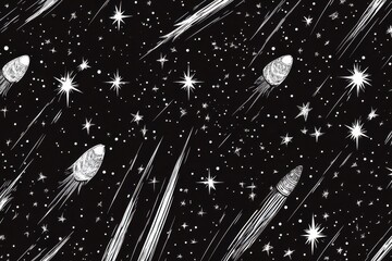 Wall Mural - hand drawn illustration of a starry sky with comets