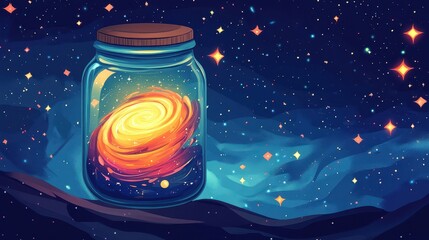 Wall Mural - captivating galaxy swirls inside glass jar against starry night