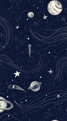 Wall Mural - stylized drawing showcases celestial elements and patterns in deep space