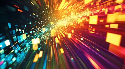 Aufkleber - Abstract digital tunnel with blurred lights and shapes creating a dynamic motion effect