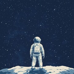 Wall Mural - an astronaut stands on a moon under a starry sky