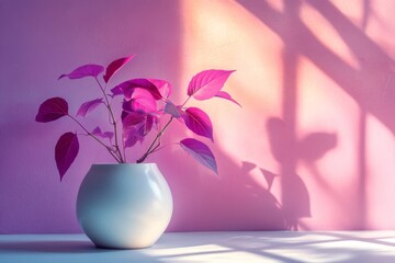 Wall Mural - Pink plant, sunlight, vase, pink wall, interior, home decor