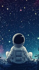 Wall Mural - astronaut gazes upon a starlit sky while sitting down