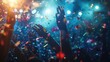 © Ahmad - A vibrant celebration scene with raised hands, colorful confetti, and dynamic lighting, capturing the essence of a lively party atmosphere.