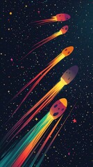 Wall Mural - colorful comets streak across a dark and starry night sky