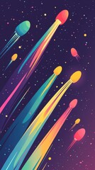 Wall Mural - colorful comets soar through starry space with rainbow tails