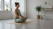 © schiers_images - A serene indoor setting with a young woman practicing yoga and meditation for inner peace and mindfulness amidst a calm environment.