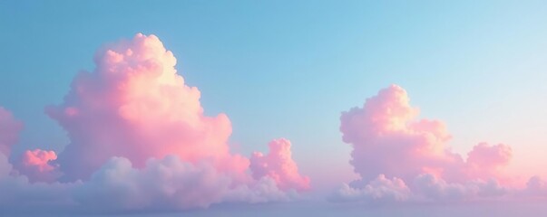 Wall Mural - soft pink clouds drift across a serene blue sky, gentle tones, nature scene, soft hues