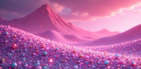 Wall Mural - Iridescent glitters in a gradient pink landscape, surreal environments, dreamy landscapes