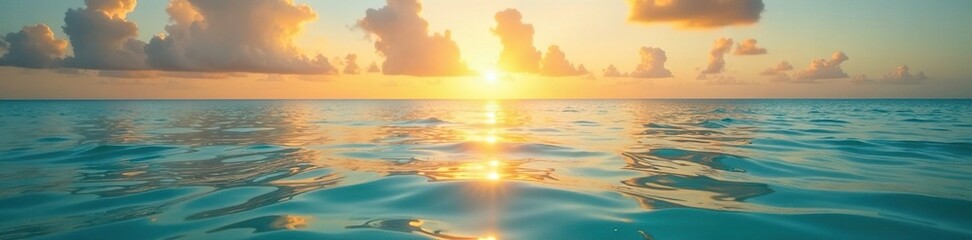 Canvas Print - Soft golden light on a tranquil Caribbean sea surface, horizon, peaceful