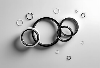 Poster - Monochromatic Rings, A Contemporary Minimalist Design on Light Gray Backdrop