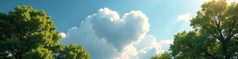 Wall Mural - delicate heart-shaped cloud fragment in the treetops, clouds, airy