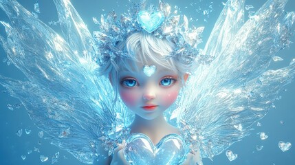 Wall Mural - A Crystalline Ice Fairy Holds a Heart of Frozen Light