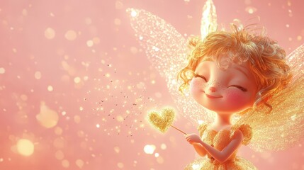 Wall Mural - A Golden Glitter Fairy Sprinkling Hearts and Light