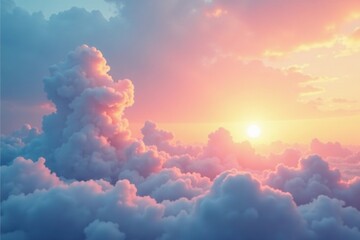 Wall Mural - soft peach tones on sunset sky with blue cloud formations, tones, soft