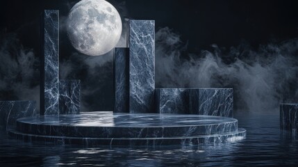 Wall Mural - Dark Marble Platform Underneath A Full Moon