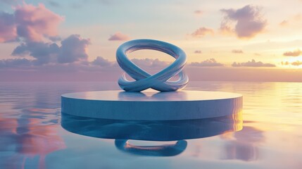 Canvas Print - Abstract Sculpture on a Platform at Sunset over Water