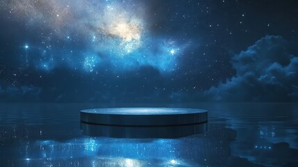 Wall Mural - Celestial Platform Above a Tranquil Dark Ocean