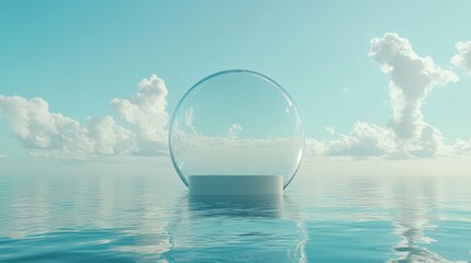 Wall Mural - A Glass Sphere Rests on a Platform in Calm Ocean Water