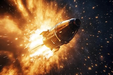 Wall Mural - sleek spacecraft soaring through star-filled galaxy, trailing cosmic particles, with detailed 3d rendering and dramatic lighting effects