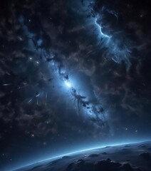 celestial scene with stars and galaxy in dark blue background , nebula, celestial, cosmos