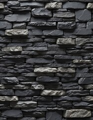 Poster - Textured Slate Stone Wall Facade with Rough-Hewn Natural Rock Pattern