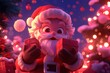 © talkative.studio - Santa holds gifts with joy at home, holiday spirit in background; greeting card