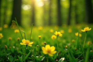 Wall Mural - Bindweed wraps around stems of sunny yellow forest and meadow plants, landscape, flowers, yellow