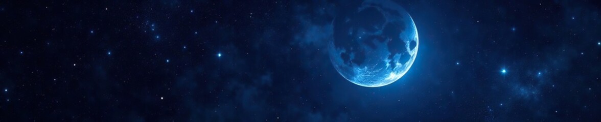 Wall Mural - Blue Earth as a crescent against dark lunar background, galaxies, astronomy