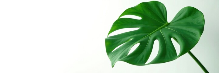 Wall Mural - Large Monstera leaf with fenestrations on a white background, nature, green foliage, isolated