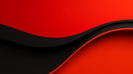 Poster - Minimalist Background with Curved Layers in Bold Red and Black Tones