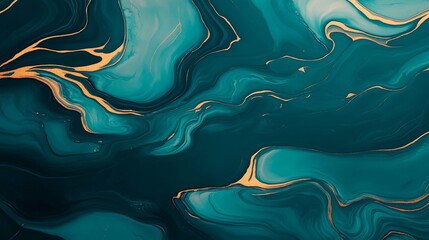 Poster - Deep Blue Marbled Texture with Gold Accents and Fluid Design Elements