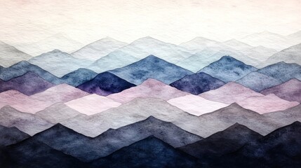 Poster - Textured Watercolor Wash of Neutral Colors Layered Mountain Landscape