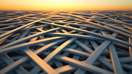 Poster - Abstract Pattern of Intersecting Lines with Warm Sunset Background