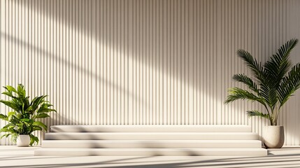 Poster - Elegant Minimalist Canvas with Soft Tones and Green Plants in Modern Space