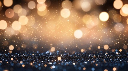 Poster - Scattered Particles of Gold and Blue Glitter on a Black Background