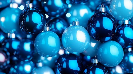 Poster - Close-Up Macro Detail of Shiny Blue Ornaments with Bokeh Background