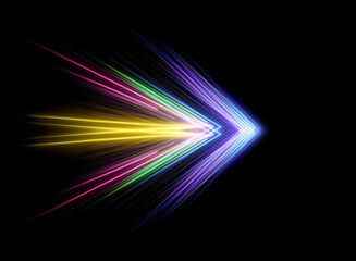 Poster - Colorful light streaks form an arrow shape pointing right on a black backdrop. The vibrant colors include yellow, pink, green and blue.