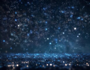 sparkling glitter bokeh on a dark blue night sky with light art elements, glowing, nebula, shimmerin
