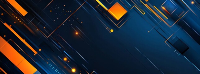 Abstract digital lines, orange glow, dark background, tech website banner