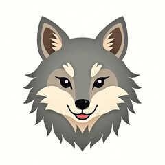 Sticker - cute wolf round face on white background