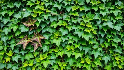 Green ivy leaves climbing on a wall, creating a lush and vibrant nature texture, decorative, leaves, garden